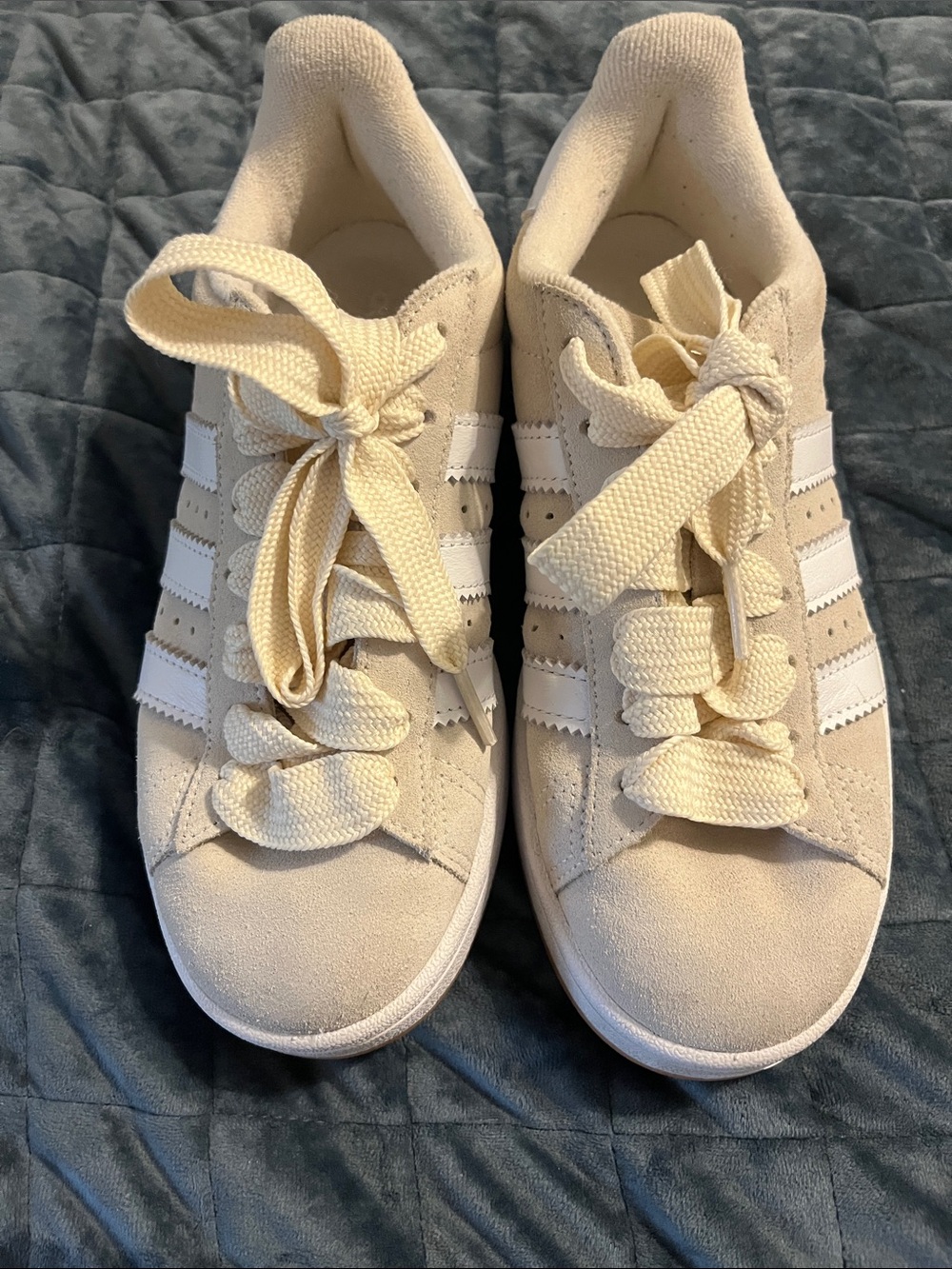 adidas Women's Cream Suede Sneakers with White Stripes